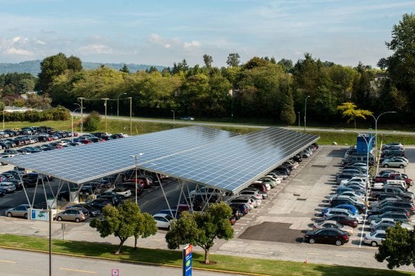 solar panels covering cars in parking lot