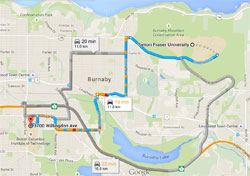 Map of routes between BCIT and SFU