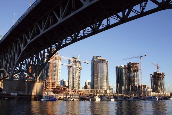 Bridge with buildings in the background