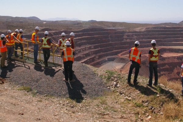 students at a mining field