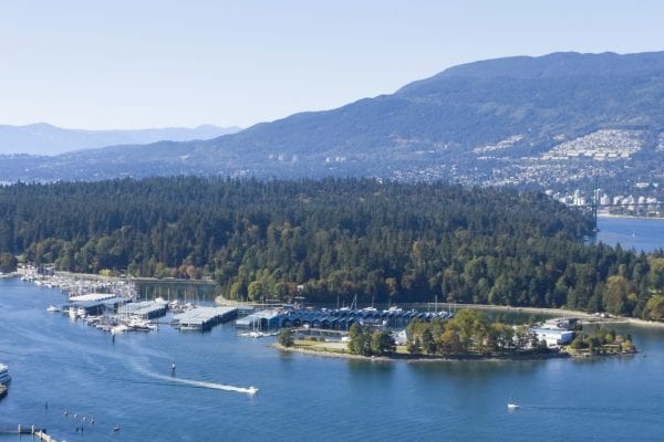 view of Stanley Park and downtown