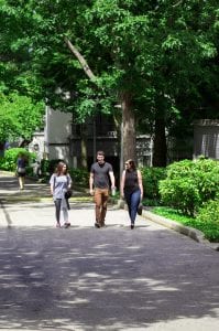 RA walking with students