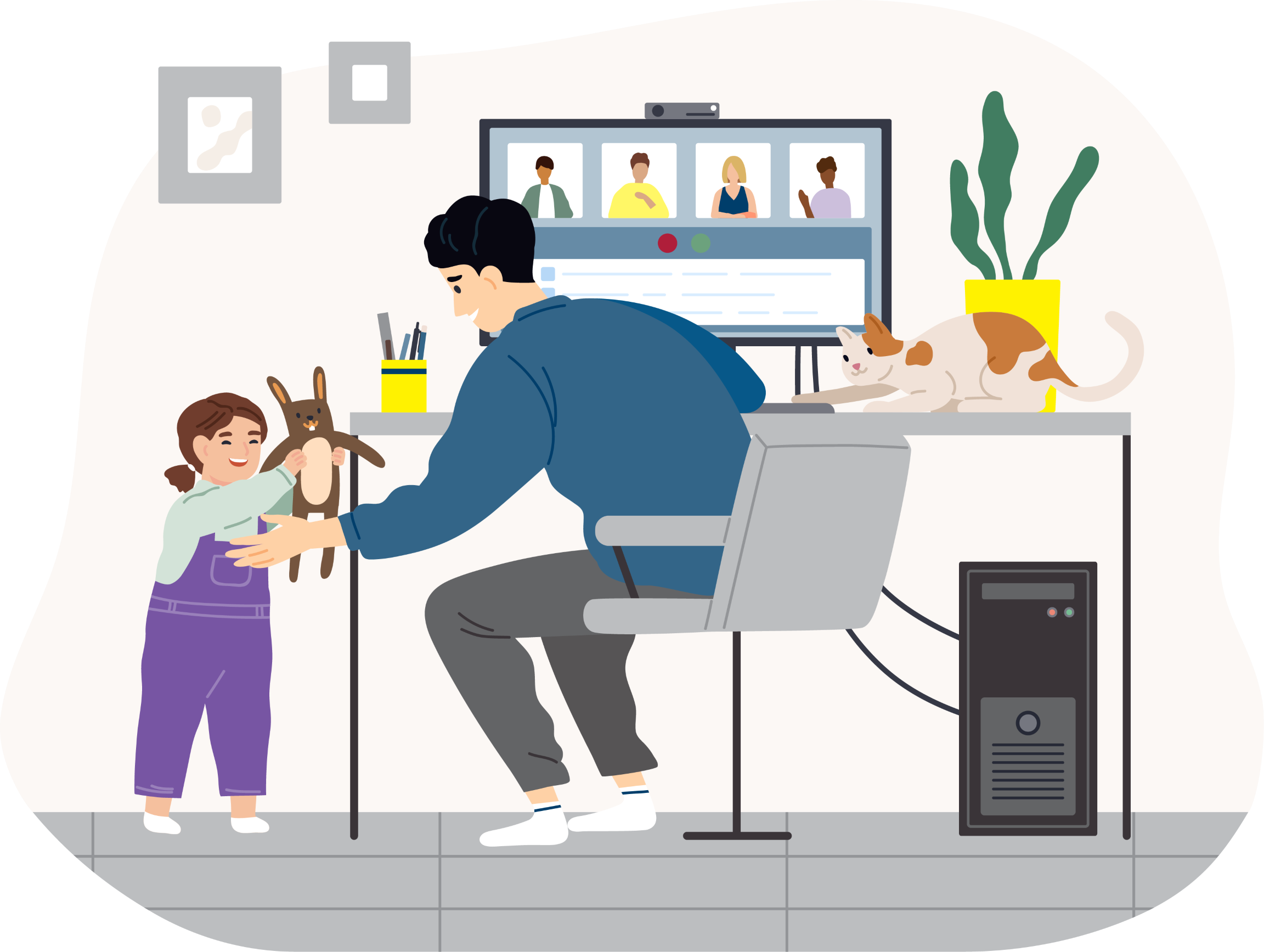 Illustration of a parent working from home