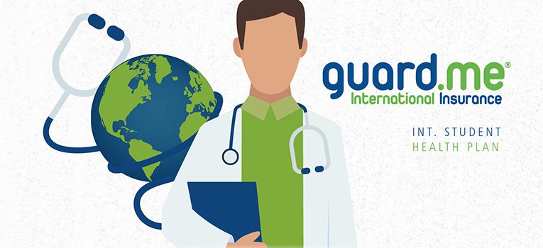Guard.me International Insurance logo and doctor graphic