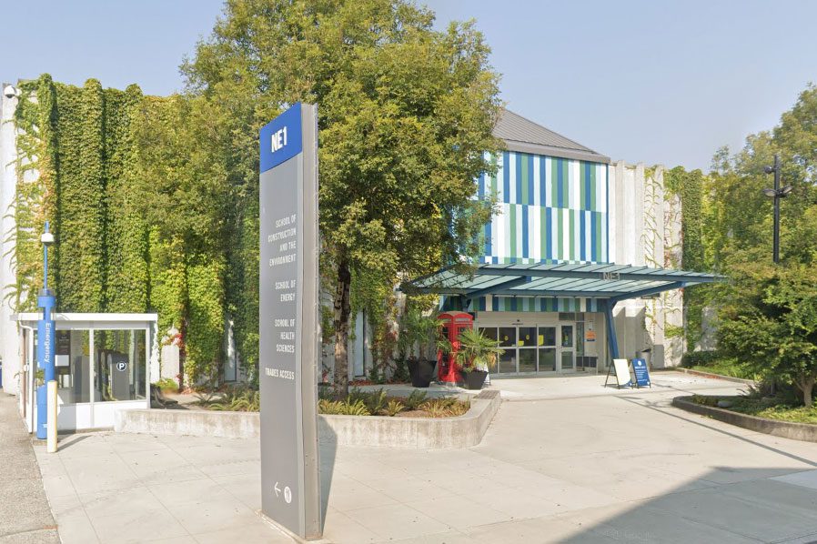 NE1 building entrance and sign at BCIT Burnaby