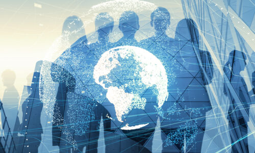 Global business concept. Silhouette of business people.