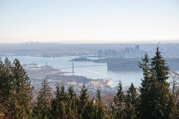 Skyline view of Vancouver from the North Shore on a hazy day