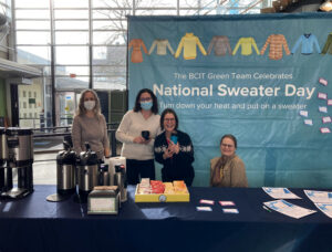 BCIT Green Team members at National Sweater Day display at the Burnaby Campus.