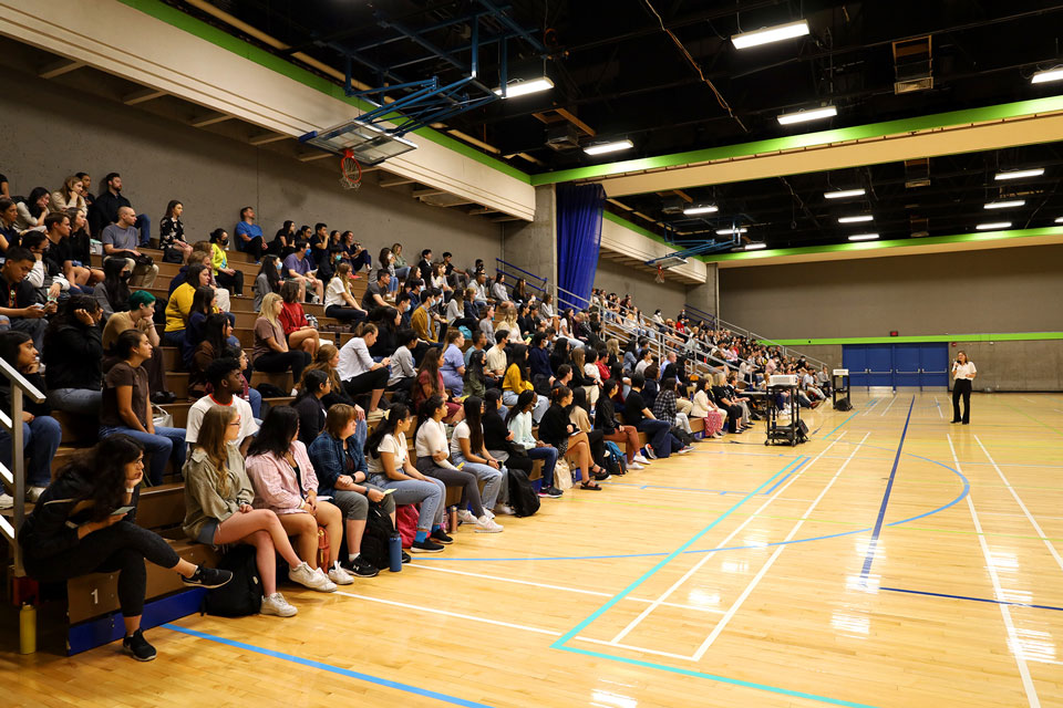 BCIT school of health sciences student orientation in gym