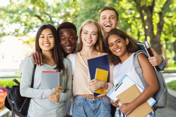 Group of international students having fun after studying