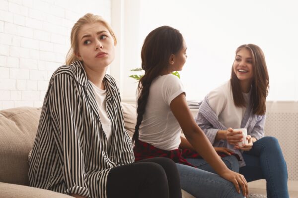 Upset girl feeling lonely, avoid talking to people