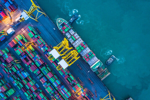 Aerial view of container cargo ship, Container Cargo ship in imp